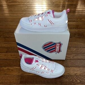 K-Swiss Slamm 99 CC Leather Sneaker White & Red Raspberry Women’s 8.5 NEW